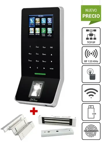 [KIT F22-ID] Control de Acceso ZK Teco F22-ID  con Kit de Cerradura 280Kg LZ y Pulsador de Emergencia 